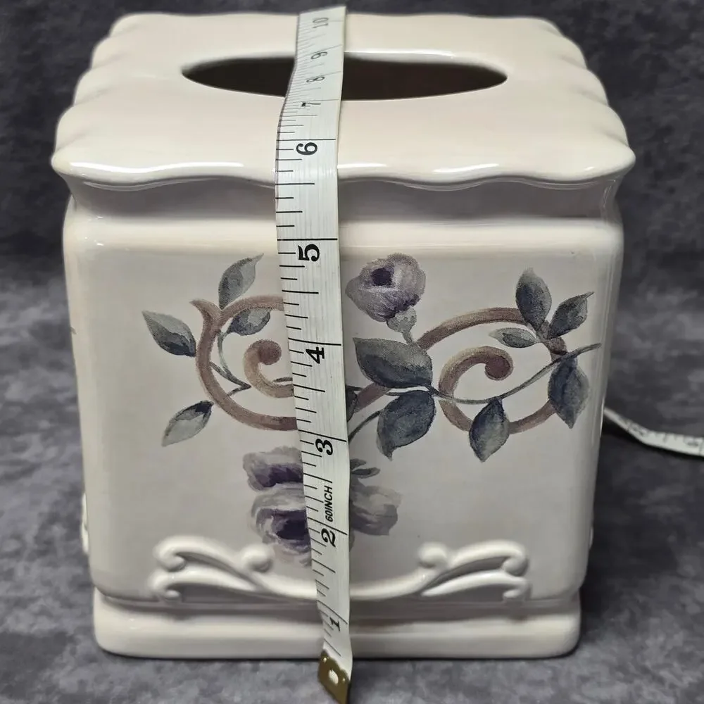 Dillard's Croscill Chambord Ceramic Amethyst Floral Design Tissue Box Cover